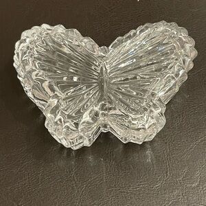 Stunning Butterfly Shaped Cut Crystal Glass Trinket Dish With Lid. EUC